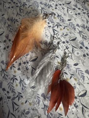 🪶🍊🐭🪶Orange and Gray Feather Drop Earrings